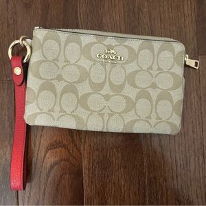 Coach Tan and Red Clutch Wristlet